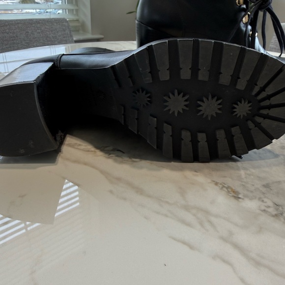 Stuart Weitzman Black Lace-Up Boots with Gold Accents - Picture 8 of 11